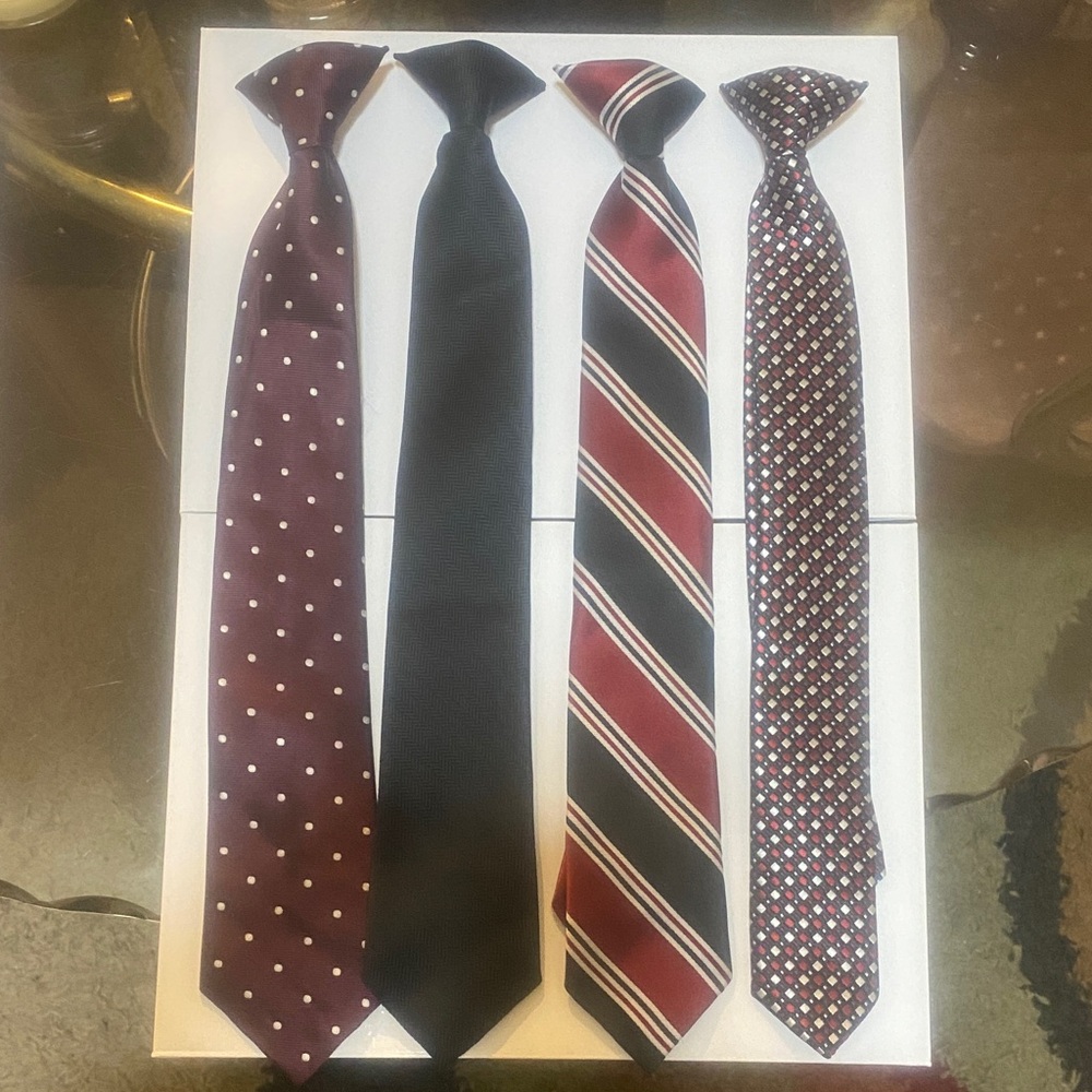 Elegant 4 boys Tie Set - Burgundy, Black, and Red